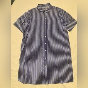 Old Navy Blue White Stripe Short Sleeve Button Down Dress XL